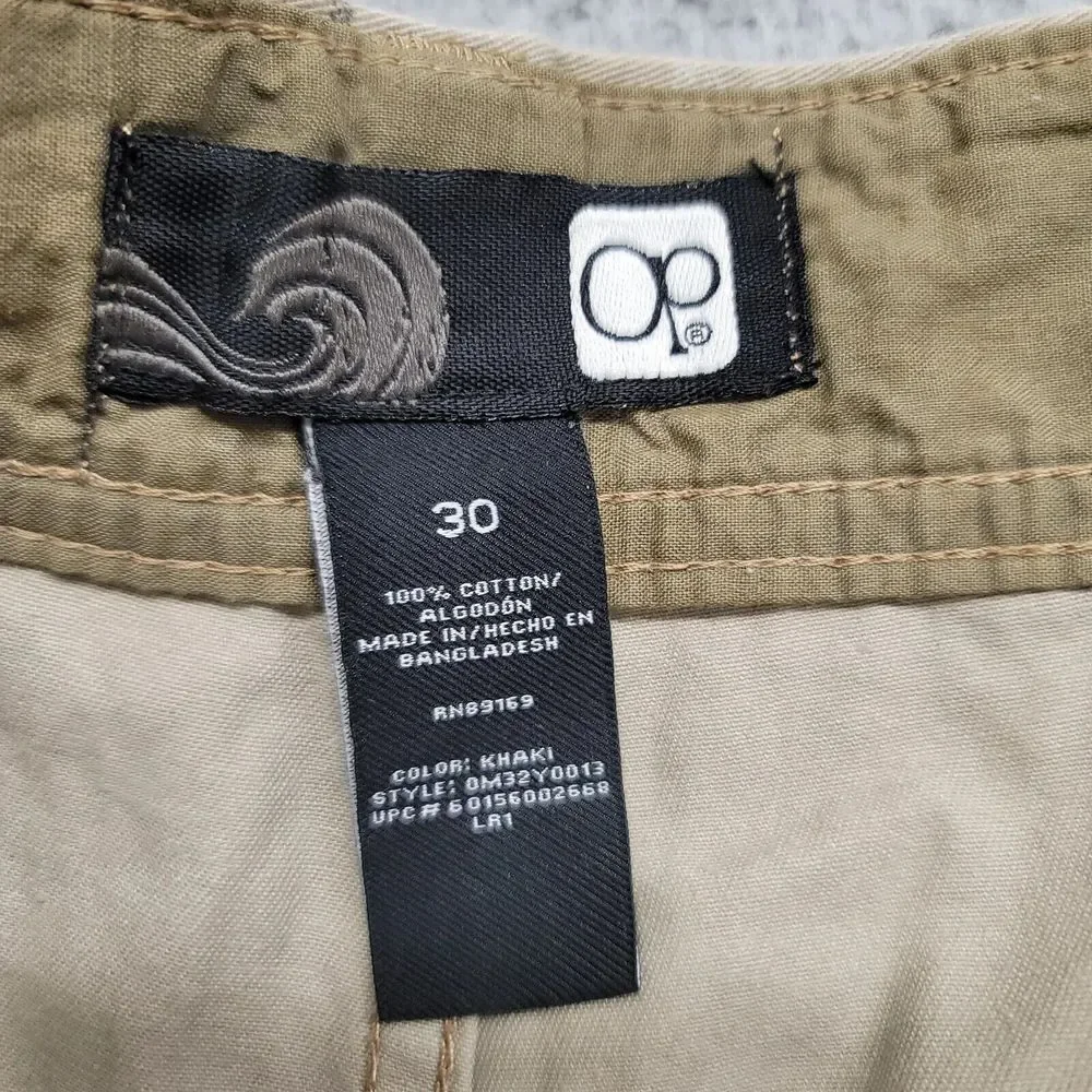 OP Shorts Mens 30 Tan Plaid Flat Front Chino Cotton 10